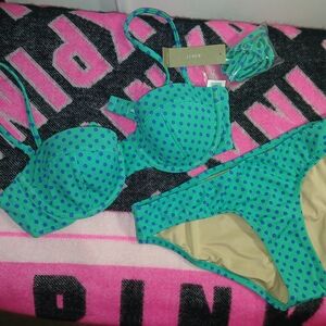 New! J. Crew Green Polka Dot Bikini